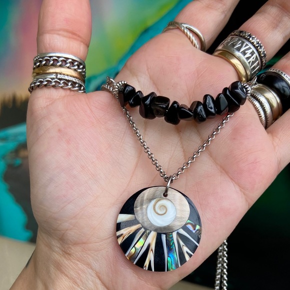 Silverskylight Jewelry - Double layer necklace onyx & abalone shiva eye